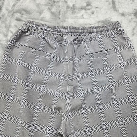 Essue Pants Womens M Black White Plaid Pull On Tapered Ankle Drawstring Preppy - Picture 3 of 12